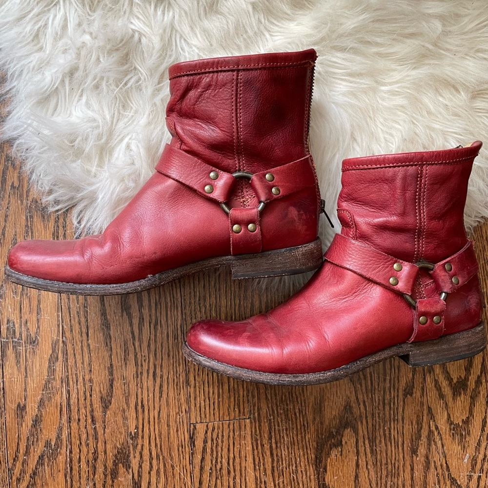 Frye Red Zip Up Boots